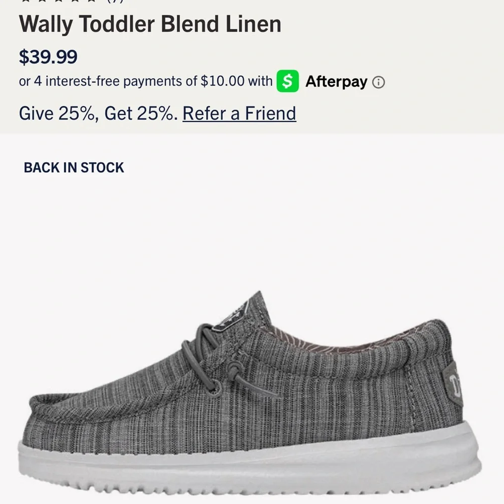 Hey dude- Wally Toddler Blend Linen Gray toddler shoes. Size 6